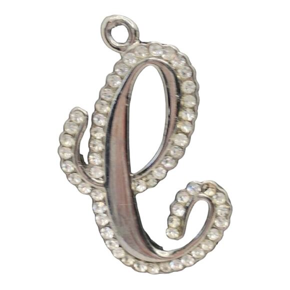 Unique Retro Script “C” Silver Plated Embedded With Sparkling Rhinestone Pendant - Picture 1 of 11